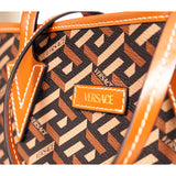 NEW $925 VERSACE Caramel LA GRECA Signature Small Open Top TOTE BAG w/ POUCH