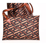 NEW $925 VERSACE Caramel LA GRECA Signature Small Open Top TOTE BAG w/ POUCH