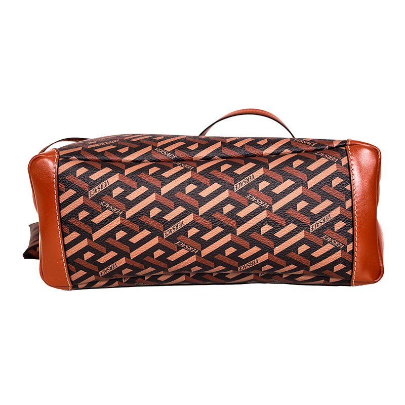 NEW $925 VERSACE Caramel LA GRECA Signature Small Open Top TOTE BAG w/ POUCH