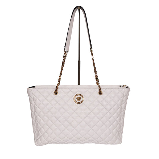 NEW $1800 VERSACE TRIBUTE White Quilted Lamb Leather GOLD MEDUSA HEAD Tote BAG