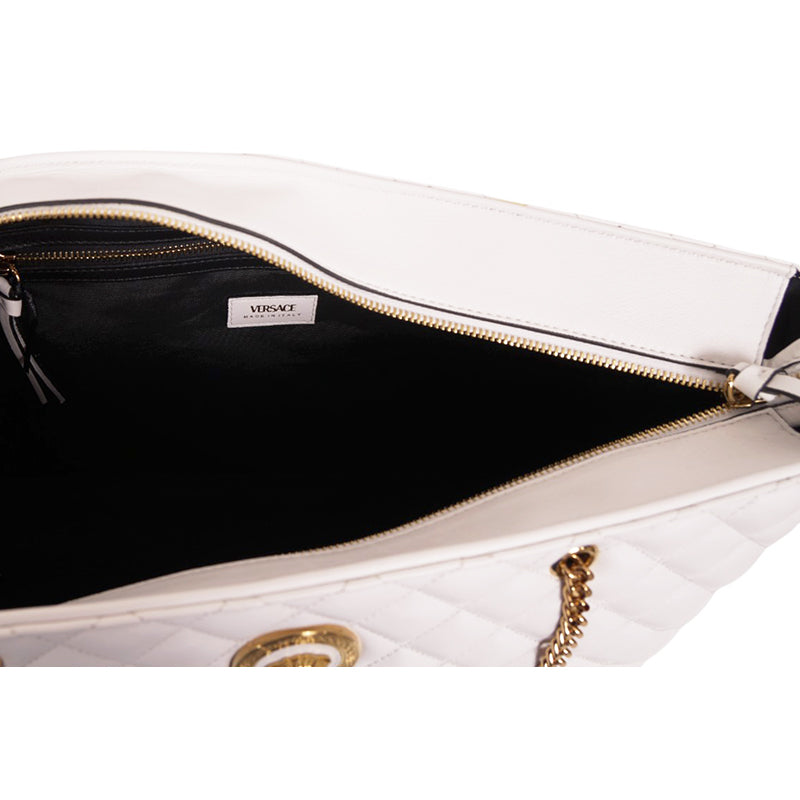 NEW $1800 VERSACE TRIBUTE White Quilted Lamb Leather GOLD MEDUSA HEAD Tote BAG