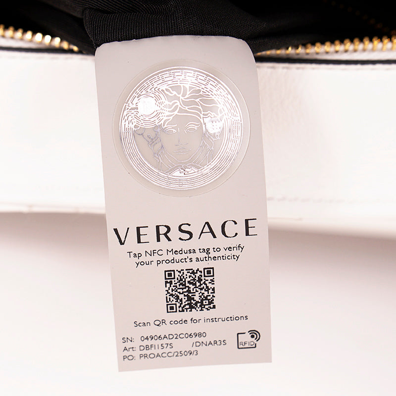 NEW $1800 VERSACE TRIBUTE White Quilted Lamb Leather GOLD MEDUSA HEAD Tote BAG