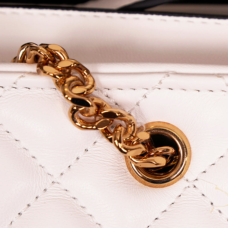 NEW $1800 VERSACE TRIBUTE White Quilted Lamb Leather GOLD MEDUSA HEAD Tote BAG