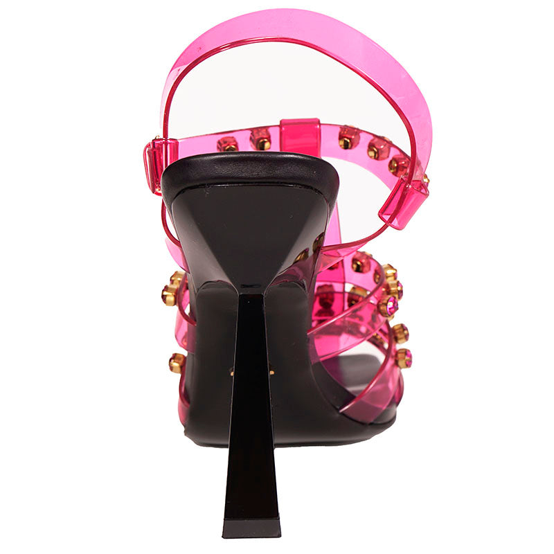 37 NEW $1,650 VERSACE RUNWAY Pink Jelly Gold MEDUSA Logo CAGE High Heel SANDALS