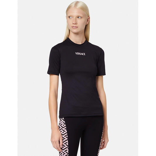 XXS/S NEW $395 VERSACE Black Jersey PINK LA GRECA Fitted Logo Tee SPORTY T-SHIRT TOP