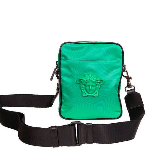 NEW $1100 VERSACE Men's Green Nylon LA MEDUSA LOGO Crossbody Messenger BAG NWT