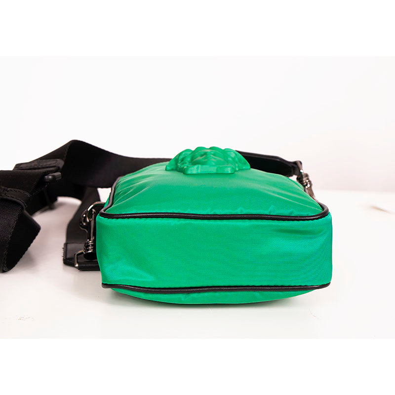 NEW $1100 VERSACE Men's Green Nylon LA MEDUSA LOGO Crossbody Messenger BAG NWT