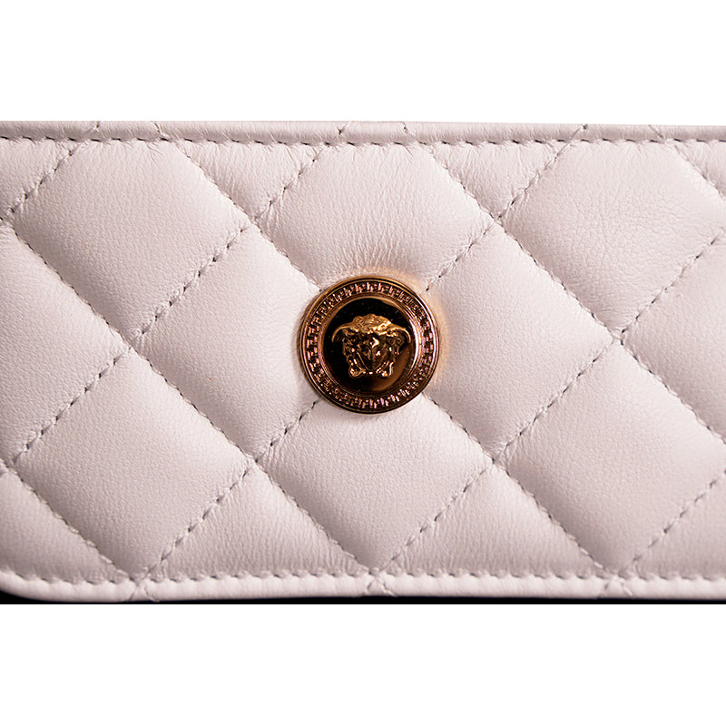 NEW $495 VERSACE White Quilted Leather MEDUSA LOGO Card CASE WALLET KEY CHAIN