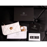 NEW $495 VERSACE White Quilted Leather MEDUSA LOGO Card CASE WALLET KEY CHAIN