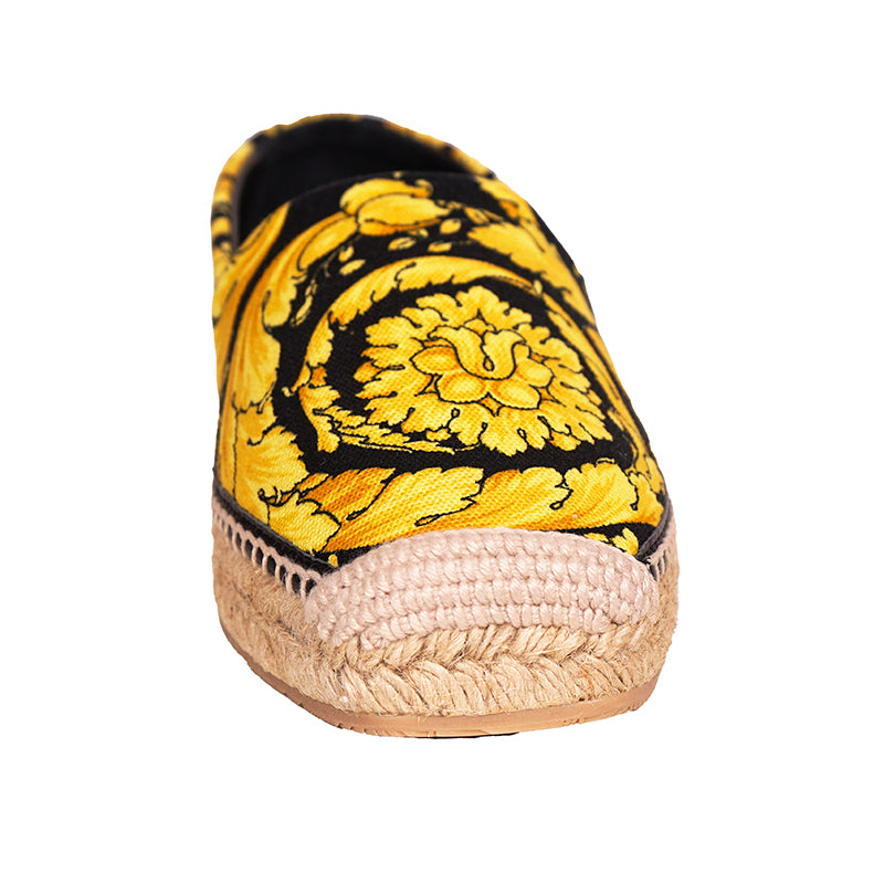 37/38/39 NEW $550 VERSACE Black Yellow CLASSIC ST BAROCCO LOGO Espadrille SUMMER FLATS