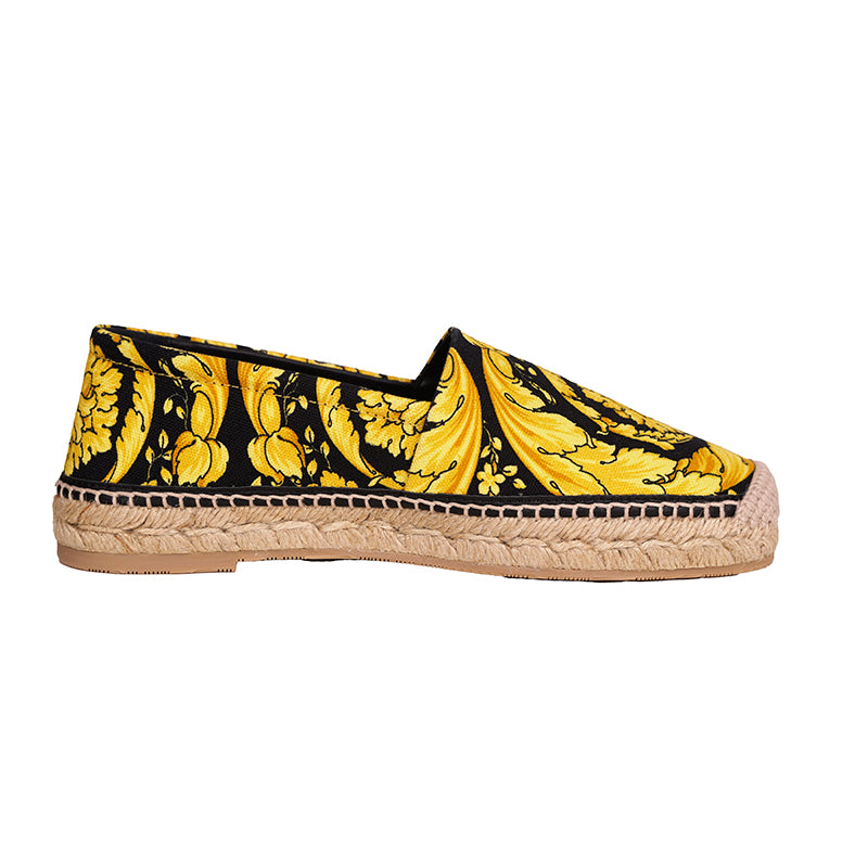 37 NEW $550 VERSACE Black Yellow CLASSIC ST BAROCCO LOGO Espadrille SUMMER FLATS