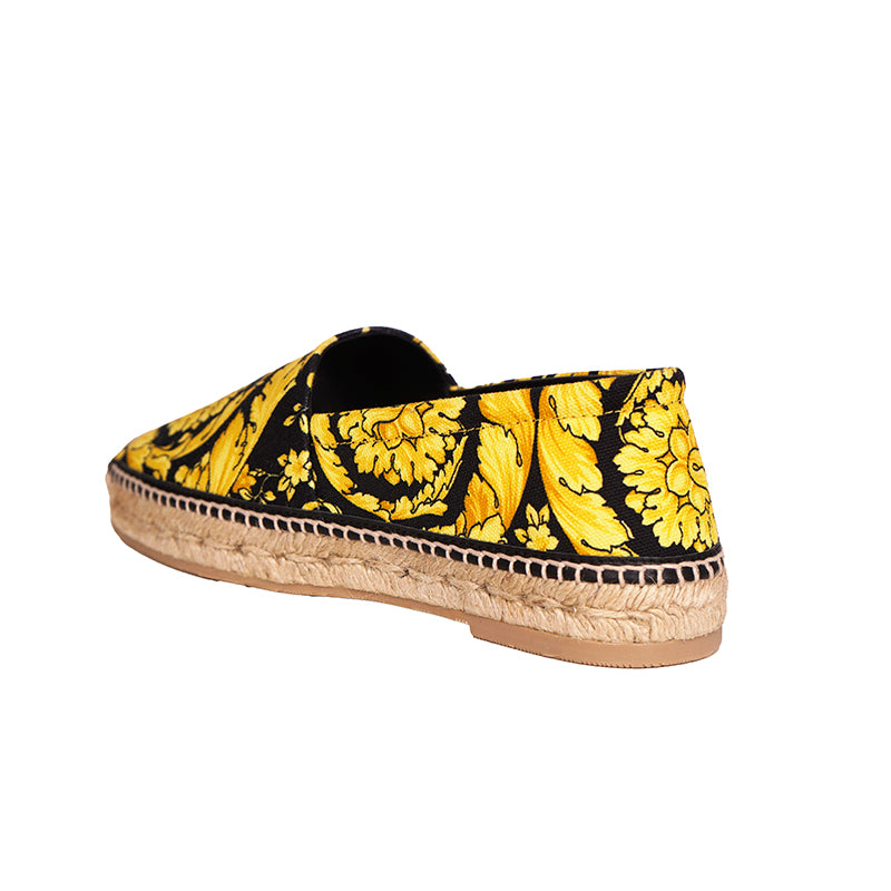 37/38/39 NEW $550 VERSACE Black Yellow CLASSIC ST BAROCCO LOGO Espadrille SUMMER FLATS