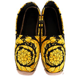 37/38/39 NEW $550 VERSACE Black Yellow CLASSIC ST BAROCCO LOGO Espadrille SUMMER FLATS