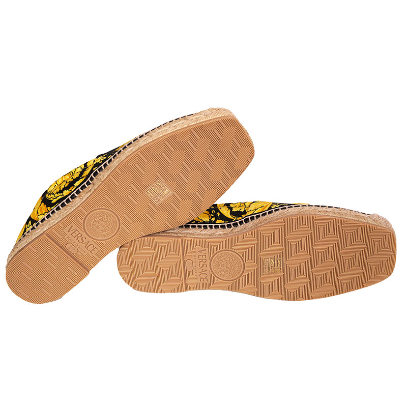 37/38/39 NEW $550 VERSACE Black Yellow CLASSIC ST BAROCCO LOGO Espadrille SUMMER FLATS