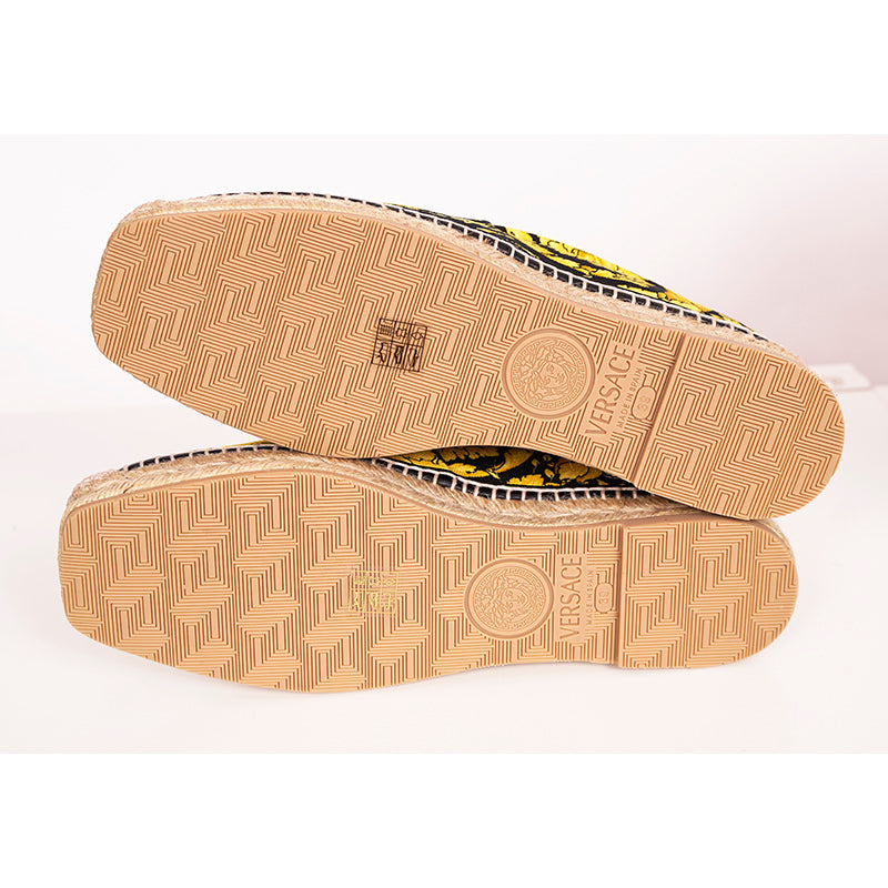 37/38/39 NEW $550 VERSACE Black Yellow CLASSIC ST BAROCCO LOGO Espadrille SUMMER FLATS