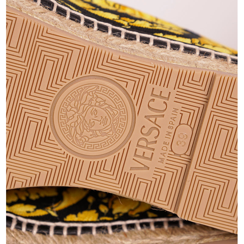 37/38/39 NEW $550 VERSACE Black Yellow CLASSIC ST BAROCCO LOGO Espadrille SUMMER FLATS