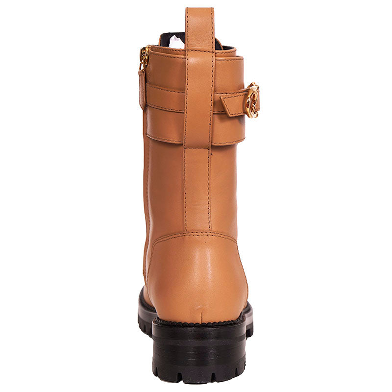 38 NEW $1195 VERSACE Camel Leather GOLD SAFETY PIN MEDUSA Lugged COMBATS BOOTS