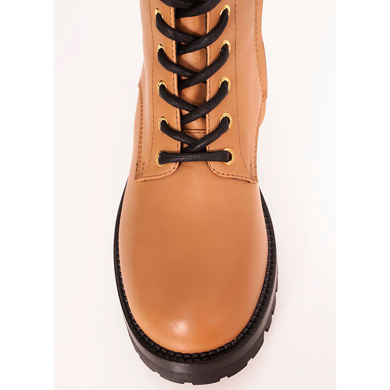 38 NEW $1195 VERSACE Camel Leather GOLD SAFETY PIN MEDUSA Lugged COMBATS BOOTS