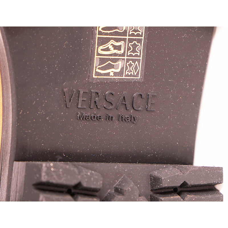 38 NEW $1195 VERSACE Camel Leather GOLD SAFETY PIN MEDUSA Lugged COMBATS BOOTS