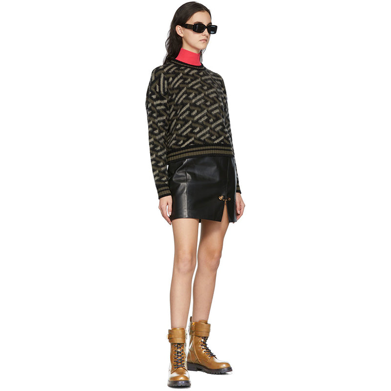 38 NEW $1195 VERSACE Camel Leather GOLD SAFETY PIN MEDUSA Lugged COMBATS BOOTS