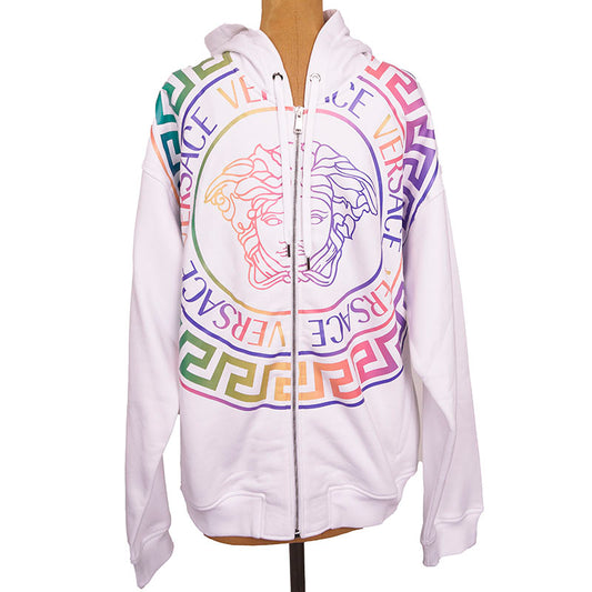 sz XL NEW $1625 VERSACE Men's White NEON RAINBOW MEDUSA Hoodie SWEATSHIRT JACKET