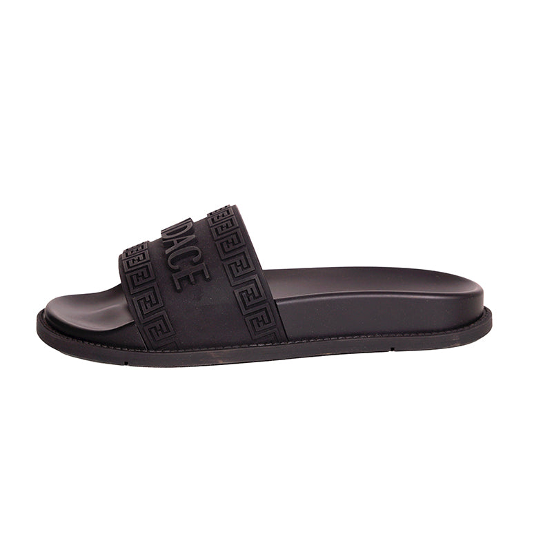 37 NEW $520 VERSACE X FENDI FENDACE Woman's Black Pool Slides LOGO SANDALS US 7