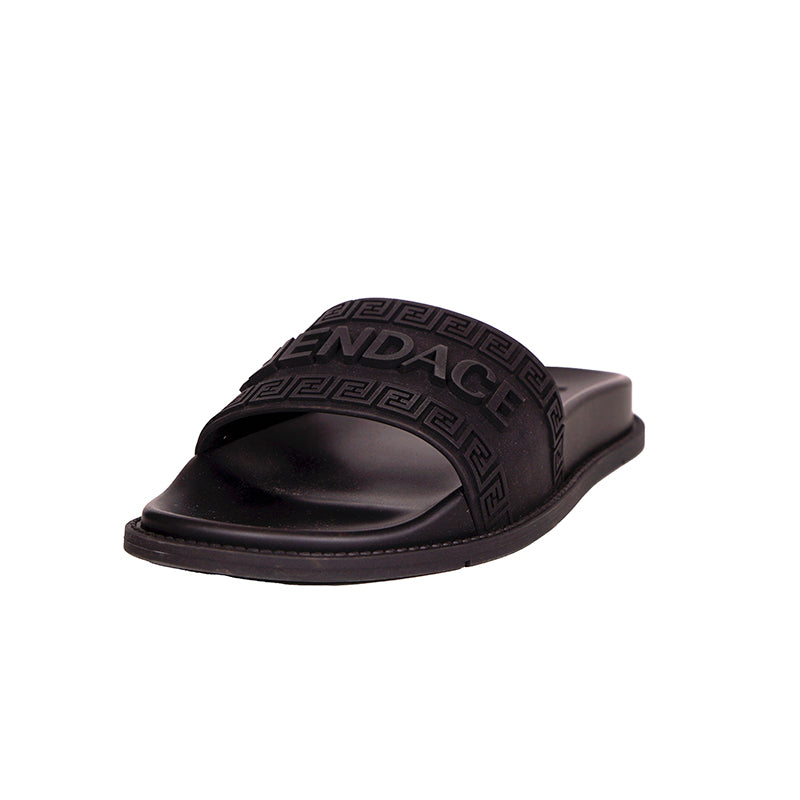 37 NEW $520 VERSACE X FENDI FENDACE Woman's Black Pool Slides LOGO SANDALS US 7