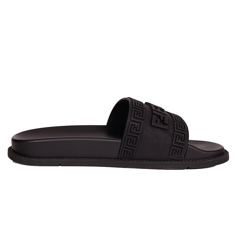 37 NEW $520 VERSACE X FENDI FENDACE Woman's Black Pool Slides LOGO SANDALS US 7