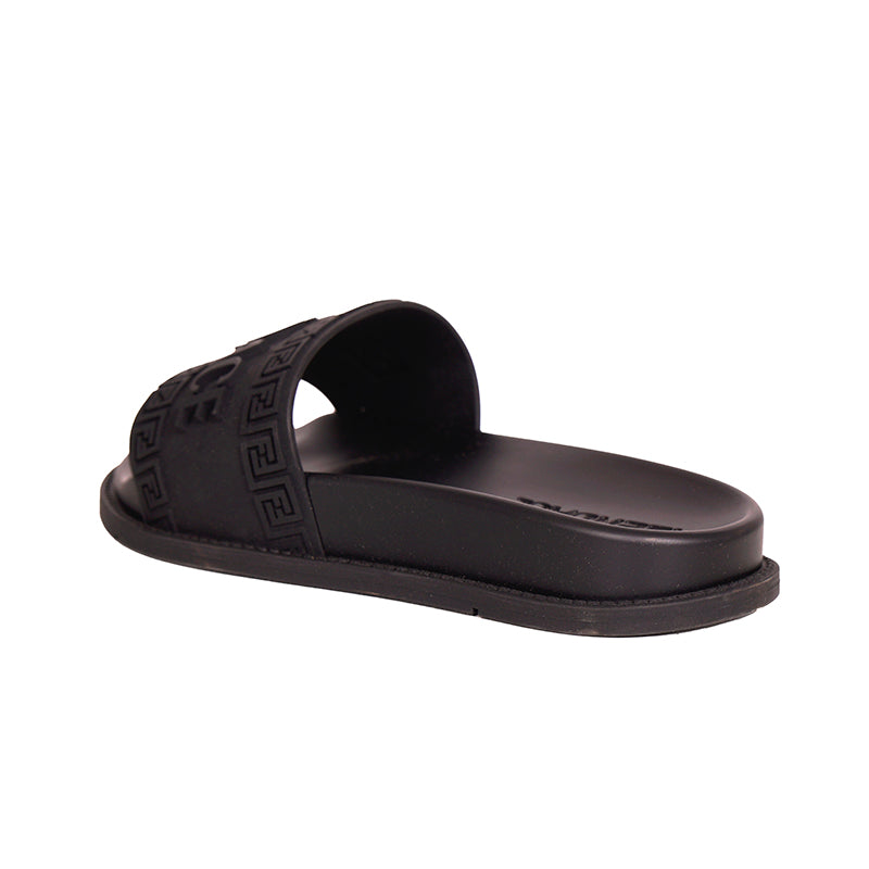37 NEW $520 VERSACE X FENDI FENDACE Woman's Black Pool Slides LOGO SANDALS US 7