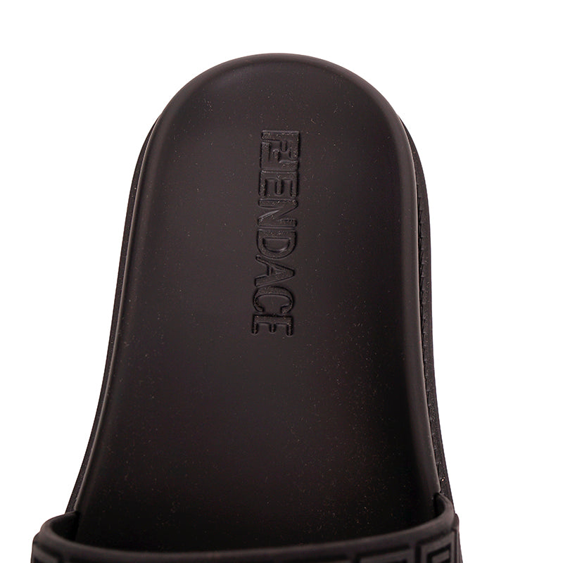 37 NEW $520 VERSACE X FENDI FENDACE Woman's Black Pool Slides LOGO SANDALS US 7