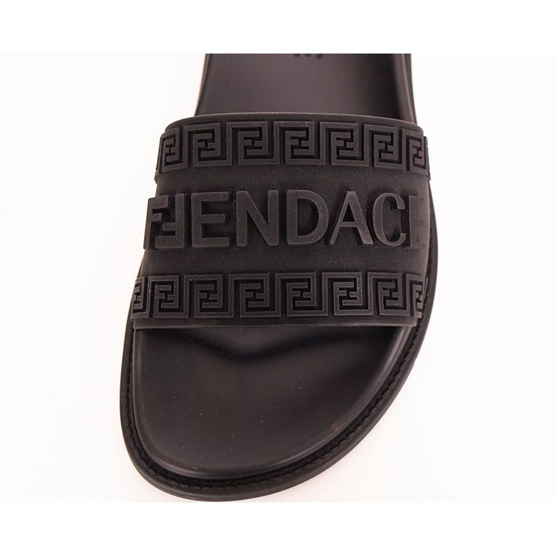 37 NEW $520 VERSACE X FENDI FENDACE Woman's Black Pool Slides LOGO SANDALS US 7