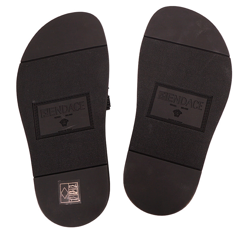 37 NEW $520 VERSACE X FENDI FENDACE Woman's Black Pool Slides LOGO SANDALS US 7