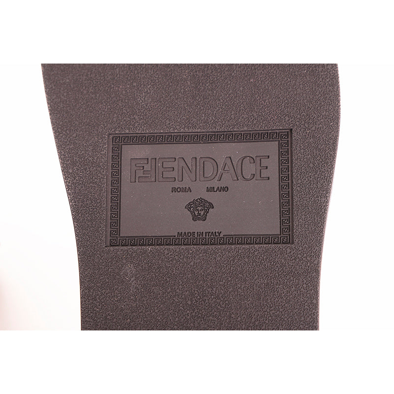 37 NEW $520 VERSACE X FENDI FENDACE Woman's Black Pool Slides LOGO SANDALS US 7