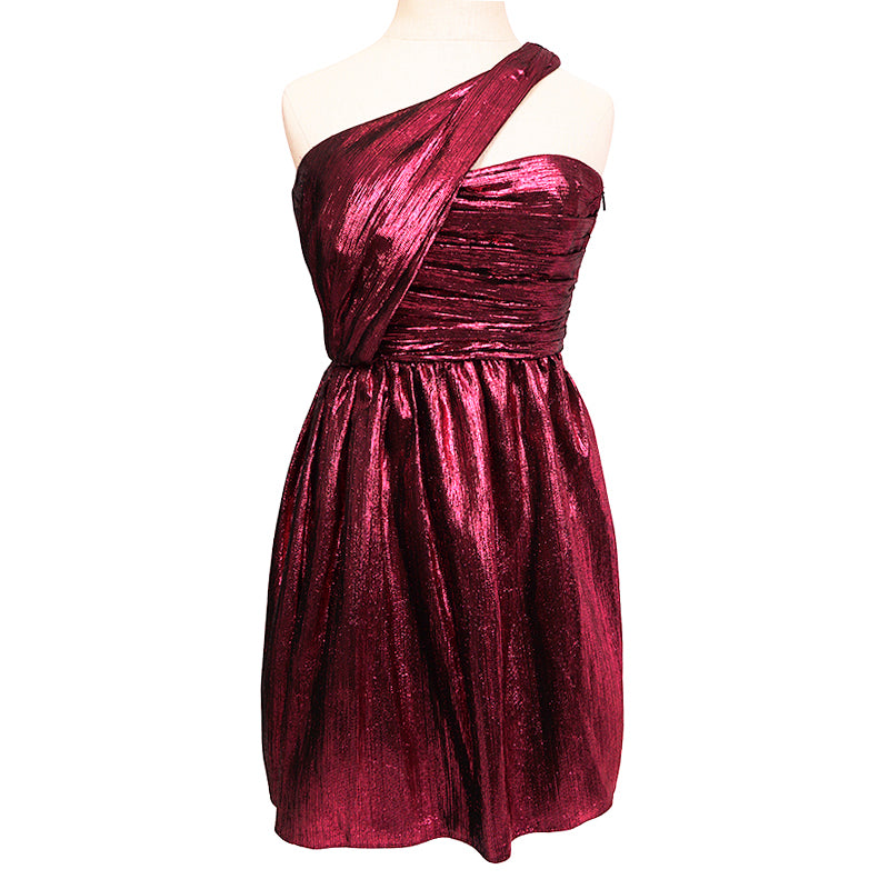 36 NEW $3290 SAINT LAURENT Fuchsia Pink LAME ONE SHOULDER MINI Cocktail DRESS XS