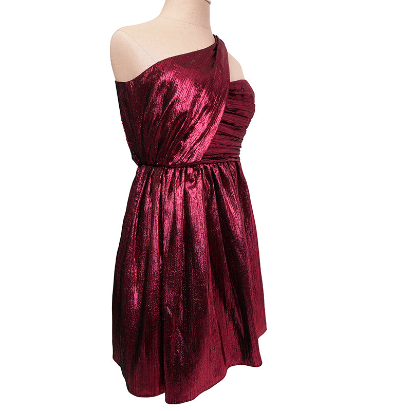 36 NEW $3290 SAINT LAURENT Fuchsia Pink LAME ONE SHOULDER MINI Cocktail DRESS XS