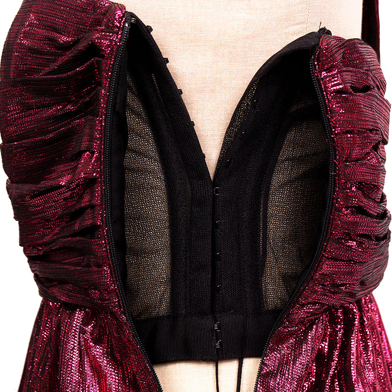 36 NEW $3290 SAINT LAURENT Fuchsia Pink LAME ONE SHOULDER MINI Cocktail DRESS XS