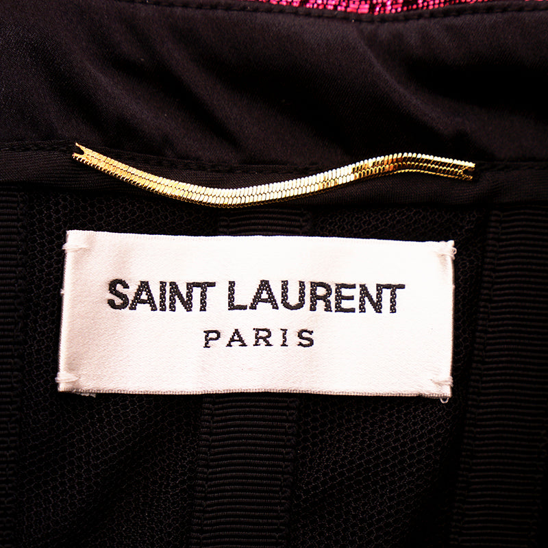 36 NEW $3290 SAINT LAURENT Fuchsia Pink LAME ONE SHOULDER MINI Cocktail DRESS XS