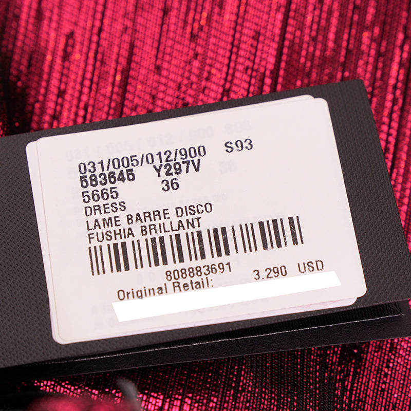 36 NEW $3290 SAINT LAURENT Fuchsia Pink LAME ONE SHOULDER MINI Cocktail DRESS XS