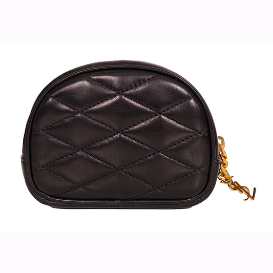 NEW $575 SAINT LAURENT Black Quilted Lambskin Leather LOLITA Cosmetic POUCH BAG