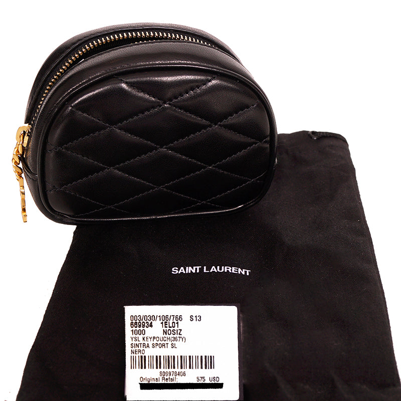NEW $575 SAINT LAURENT Black Quilted Lambskin Leather LOLITA Cosmetic POUCH BAG