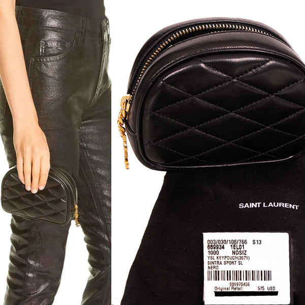 NEW $575 SAINT LAURENT Black Quilted Lambskin Leather LOLITA Cosmetic POUCH BAG