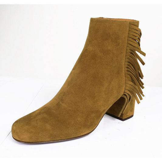 37.5 NEW $895 SAINT LAURENT Tan Suede 70 BABIES Fringe Boho ANKLE BOOTS