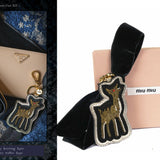NEW $330 MIU MIU Beaded Embellished DEER & Black Velvet BOW Bag KEYCHAIN TRICK