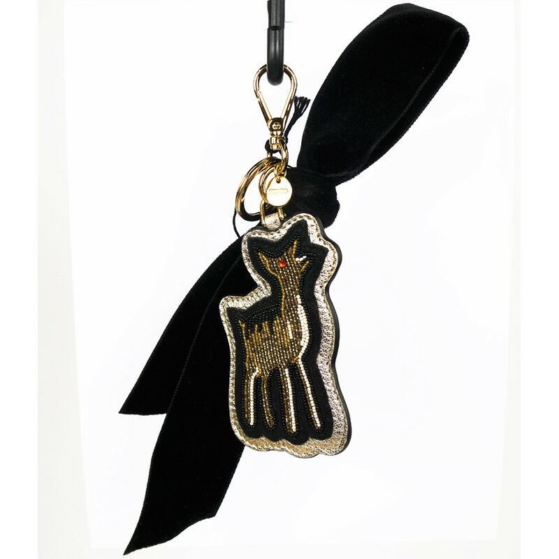 NEW $525 MIU MIU Beaded Embellished DEER & Black Velvet BOW Bag KEYCHAIN TRICK