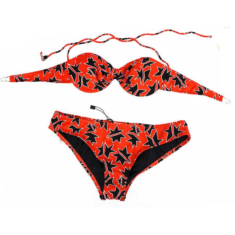 36 XXS NEW $880 MIU MIU Red Black White STAR PRINT Classic Summer BIKINI SWIMSUIT XS