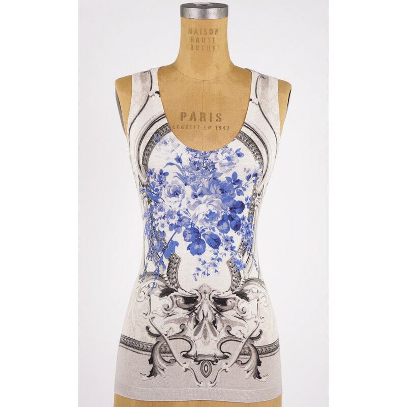 40 NEW $2,045 ROBERTO CAVALLI Ivory FLORAL BAROQUE CARDIGAN & TOP Knit TWIN SET