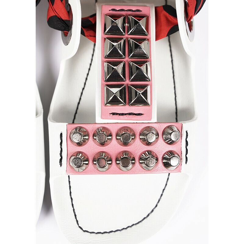 37 37.5 NEW $795 PRADA RUNWAY White SILVER STUD Wrap FLAT GLADIATOR SANDALS