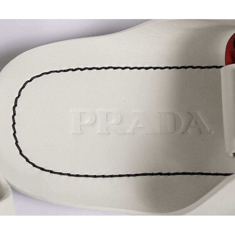 37 37.5 NEW $795 PRADA RUNWAY White SILVER STUD Wrap FLAT GLADIATOR SANDALS