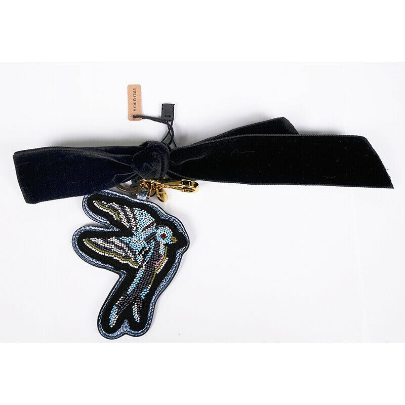 NEW $495 MIU MIU Beaded Embellished SPARROW Black Velvet BOW Bag KEYCHAIN TRICK