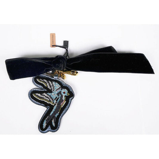 NEW $495 MIU MIU Beaded Embellished SPARROW Black Velvet BOW Bag KEYCHAIN TRICK